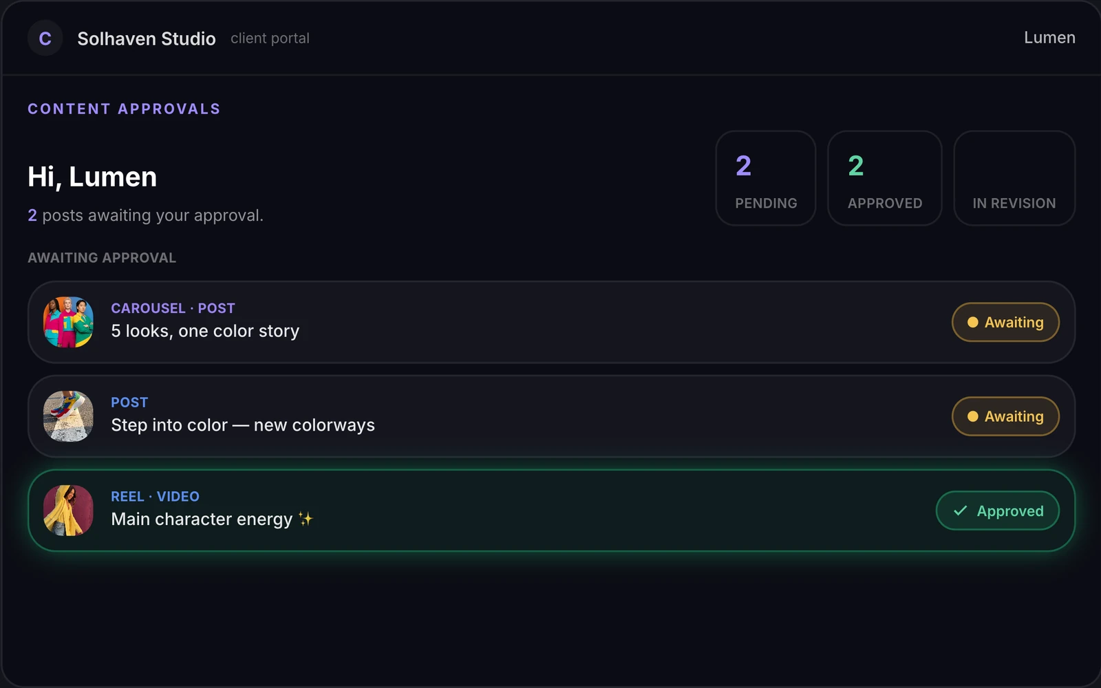 Client portal — approve or request changes on a TikTok before it is scheduled